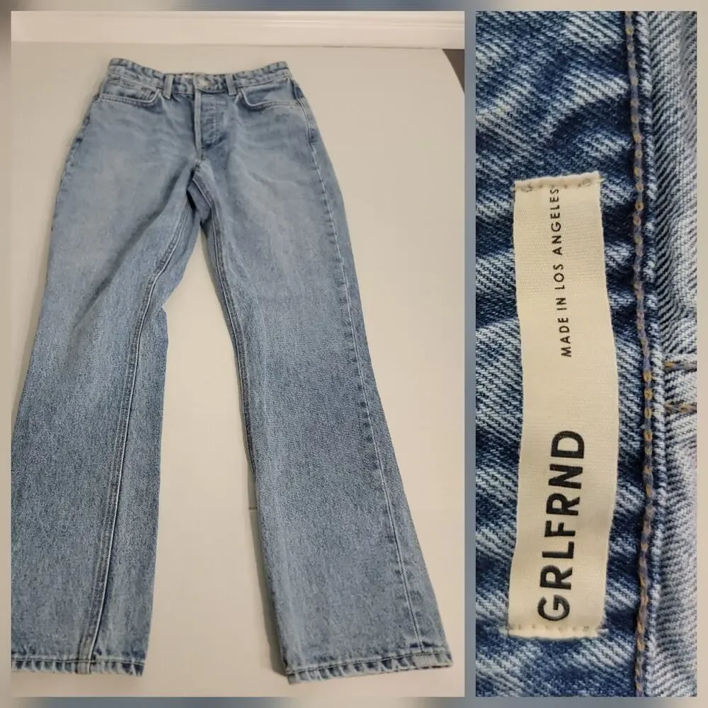 GRLFRND Jeans Sz 25 Karolina Button Fly High Rise Straight Crop In Larchmont
